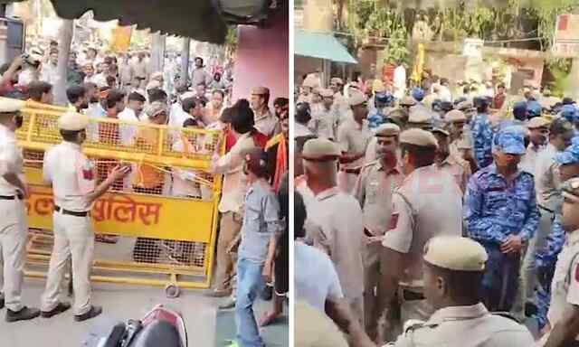 Hanuman Jayanti पर मस्जिद के पास भारी हंगामा, पुलिस फोर्स तैनात
