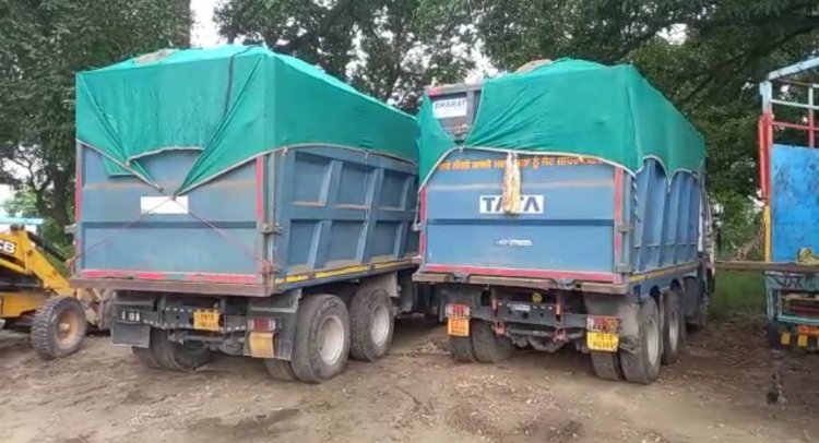 स्वां नदी में अवैध माइनिंग करते जेसीबी मशीन सहित दो टिप्पर पकड़े