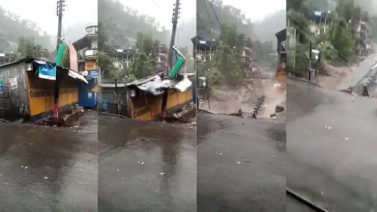 बस स्टैंड के पास ताश के पत्तों की तरह ढह गईं 10 दुकानें, देखें वीडियो