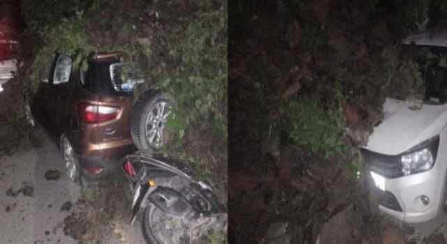 शिमला में भूस्खलन, मलबे में दबी 2 कारें और 1 बाइक