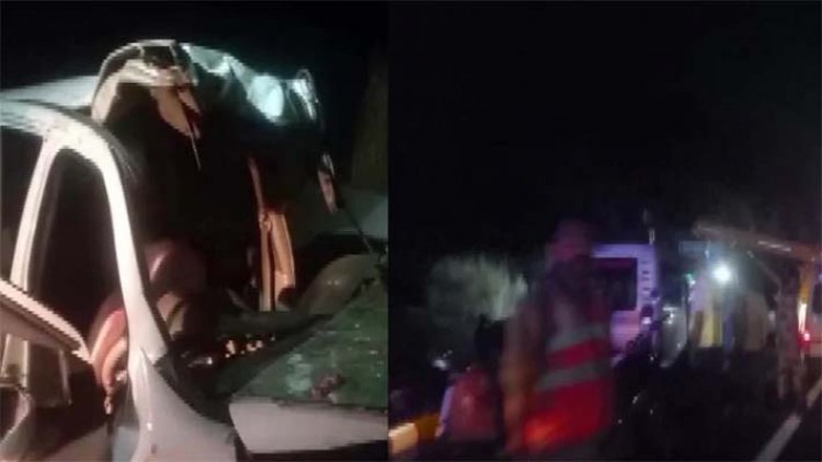 भीषण सड़क हादसे में 5 की मौत, 3 घायल, कार के उड़े परखच्चे