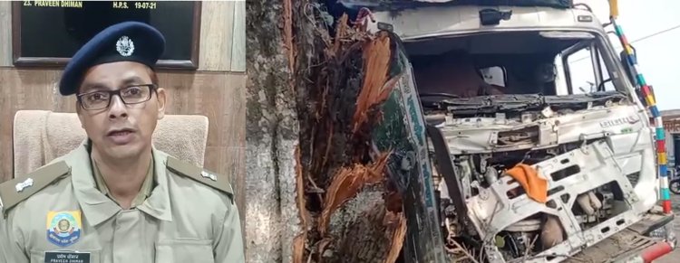ओवरलोड टिप्पर पेड़ से टकराया, चालक घायल