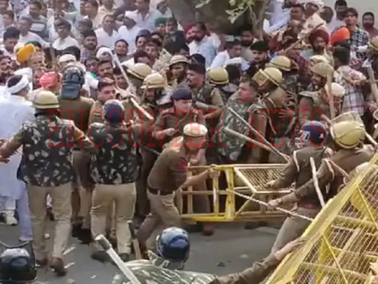ई-टेंडरिंग को लेकर भारी हंगामा, पुलिस-सरपंचों की झड़प, प्रदर्शनकारियों ने तोड़े बैरिकेड्स, देखें वीडियो