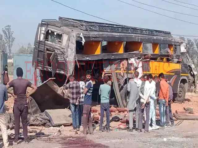 नेशनल हाईवे पर बस और ट्राले में भीषण टक्कर में 8 की मौत, कई घायल, देखें तस्वीरें