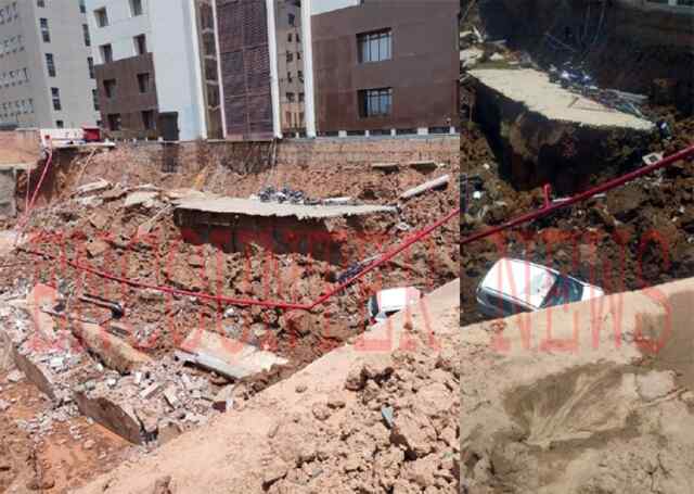 इस इलाके में धंसा पार्किंग एरिया, कई वाहन क्षतिग्रस्त