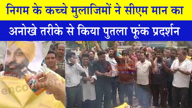 जालंधरः निगम के कच्चे मुलाजिमों ने सीएम मान का अनोखे तरीके से किया पुतला फूंक प्रदर्शन, देखें वीडियो