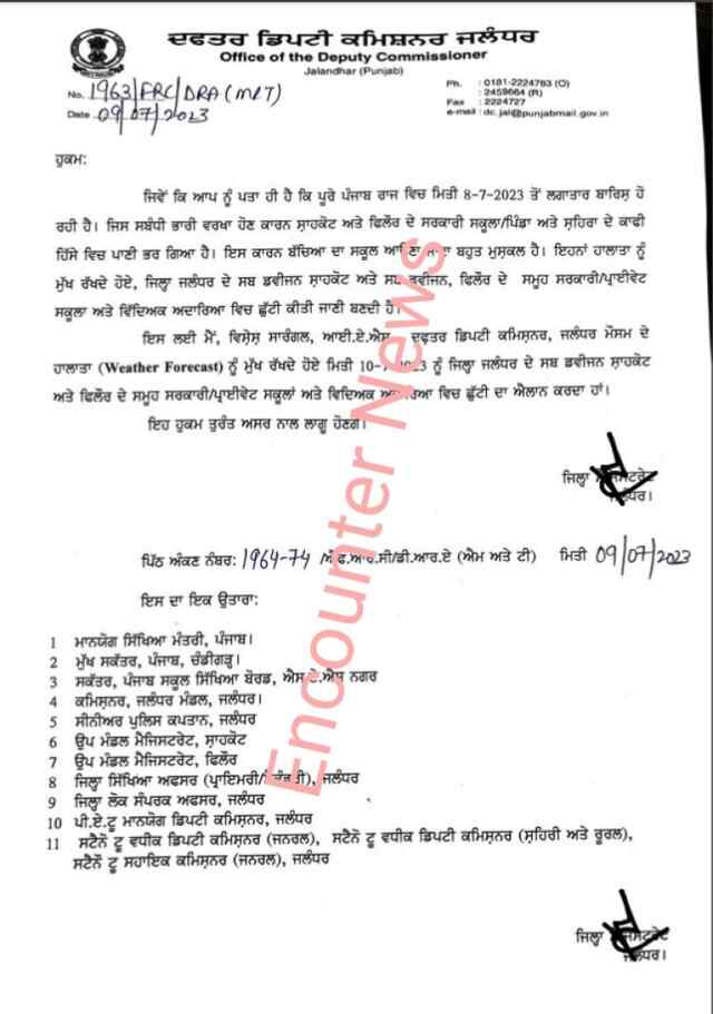 जालंधरः कल सरकारी और प्राइवेट स्कूल रहेंगे बंद, DC ने जारी किए आदेश