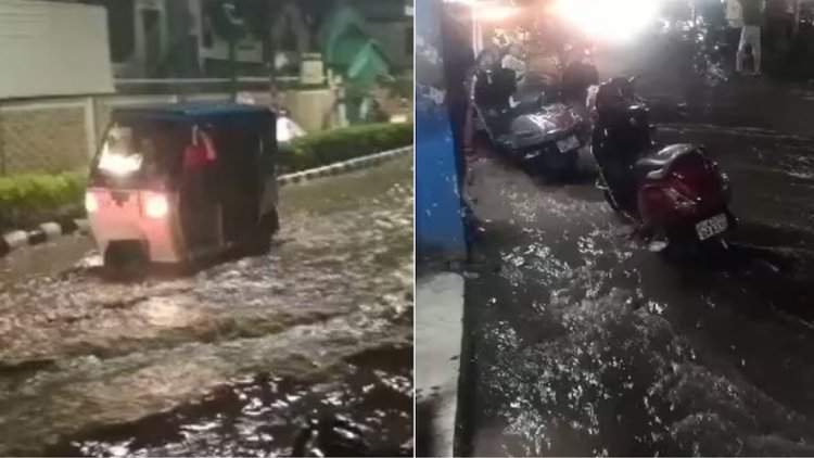 रातभर हुई बारिश से सड़कों पर भरा पानी, आज भी येलो अलर्ट जारी