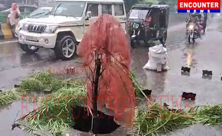 जालंधरः बरसात ने खोली निगम को पोल, इस मेन चौक के पास धंसी सड़क, देखें वीडियो