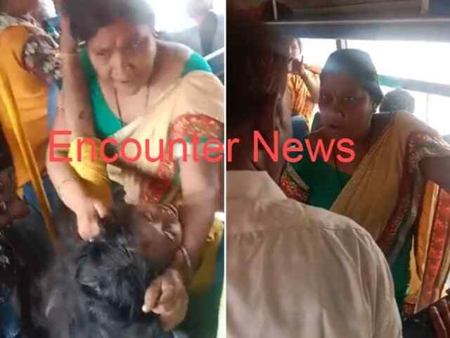 बस में सीट को लेकर महिलाओं में हुई हाथापाई, वीडियो