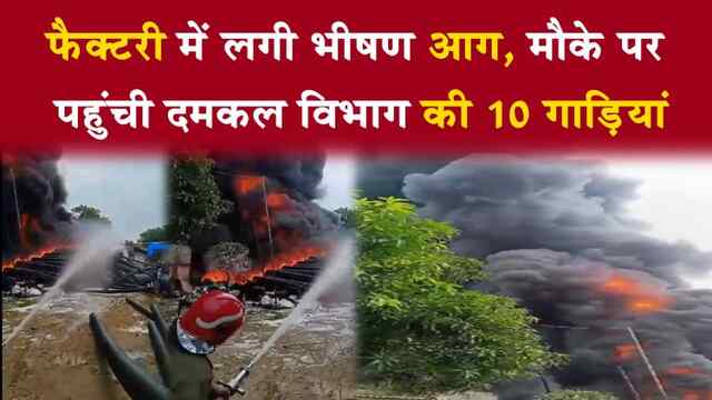 फैक्टरी में लगी भीषण आग, मौके पर पहुंची दमकल विभाग की 10 गाड़ियां, देखे वीडियो