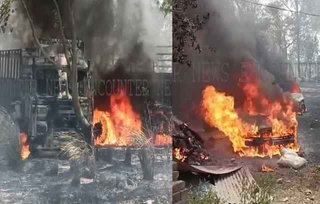 पंजाब : खेतो में लगी आग से थाने मे खड़ी गाड़िया जली, देखे विडियो