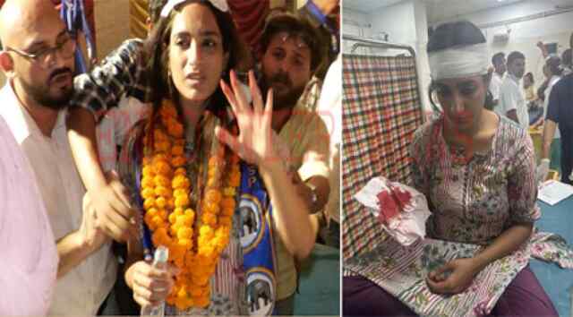 सिक्को में तौलते समय BSP उम्मीदवार हुई घायल, देखें वीडियो