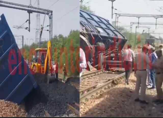कोयले से भरी मालगाड़ी के डिब्बे पटरी से उतरे, देखें वीडियो