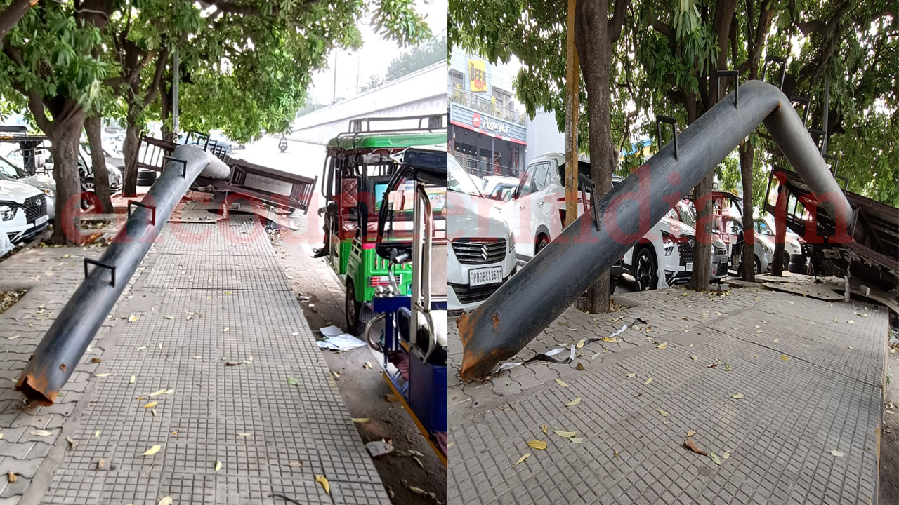 Jalandhar News: होटल की प्रमोशन के लिए लगाया अवैध यूनिपोल गिरा, एक महीने से फुटपाथ ब्लॉक