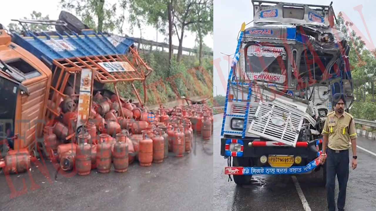 Jalandhar News: कैंटर और टिप्पर में हुई भीषण टक्कर, सड़क पर बिखरे सिलेंडर, देखें वीडियो