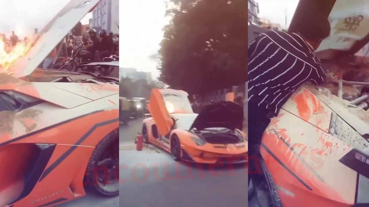 10 करोड़ की Lamborghini Aventador Sports Car में लगी आग, देखें वीडियो