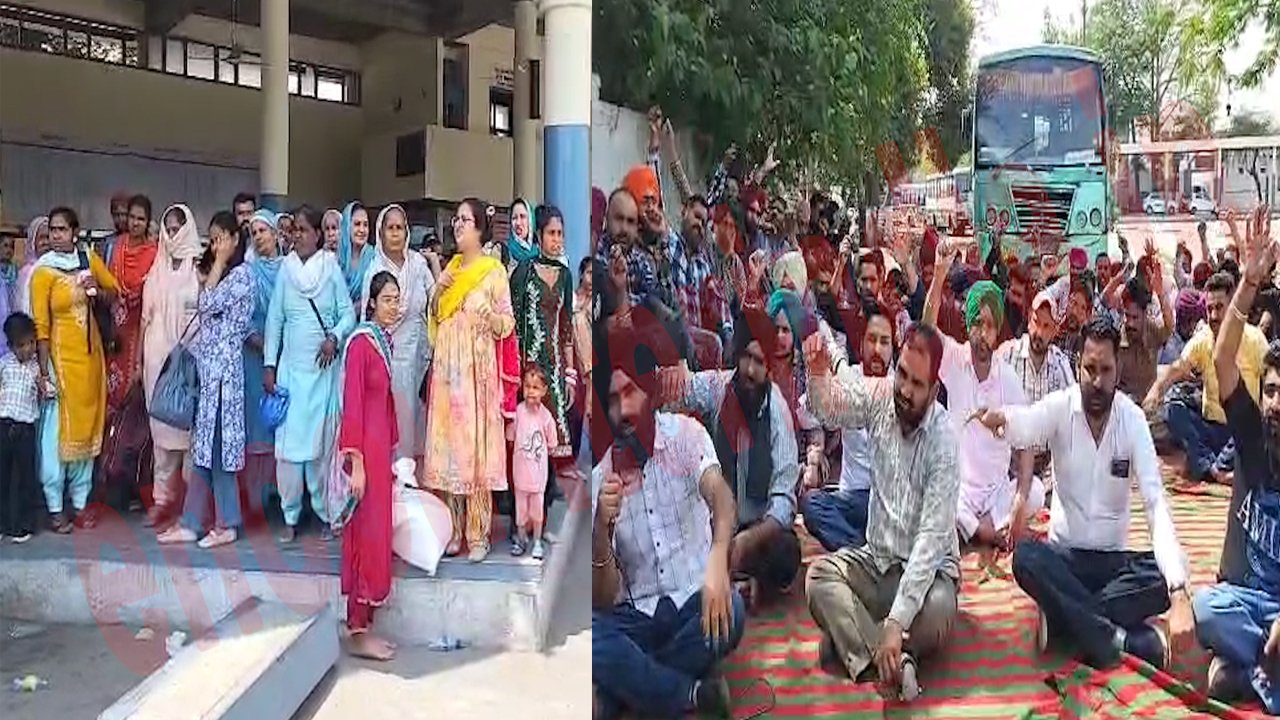 Punjab Roadways के ठेका कर्मचारियों ने किया बसों का चक्का जाम, देखें Video