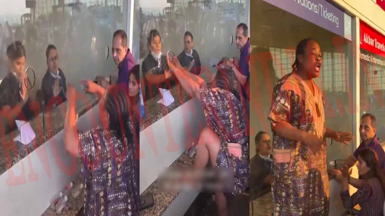 इंडिगो की फ्लाइट कैंसिल होने पर काउंटर पर चढ़कर विदेशी महिला ने किया हंगामा, देखें वीडियो