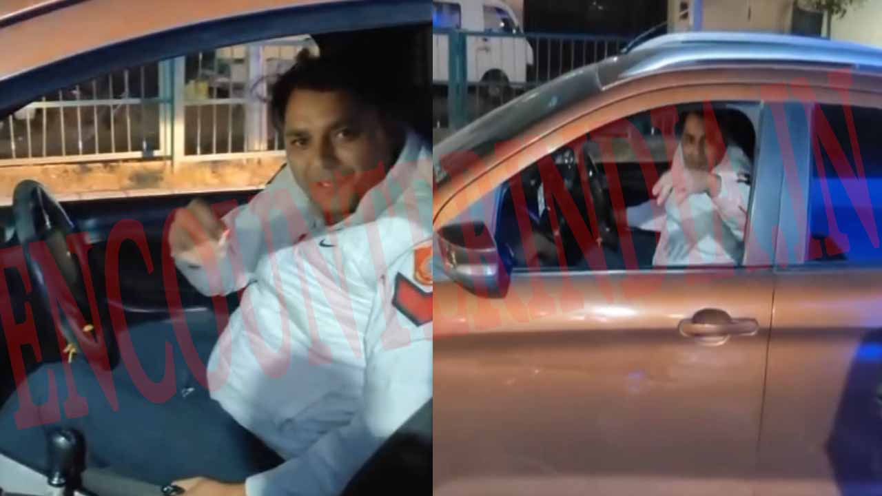 कार सवार पुलिस कर्मी पर नशे में धुत्त बाइक को टक्कर मारने के आरोप, हुआ हंगामा, वीडियो वायरल