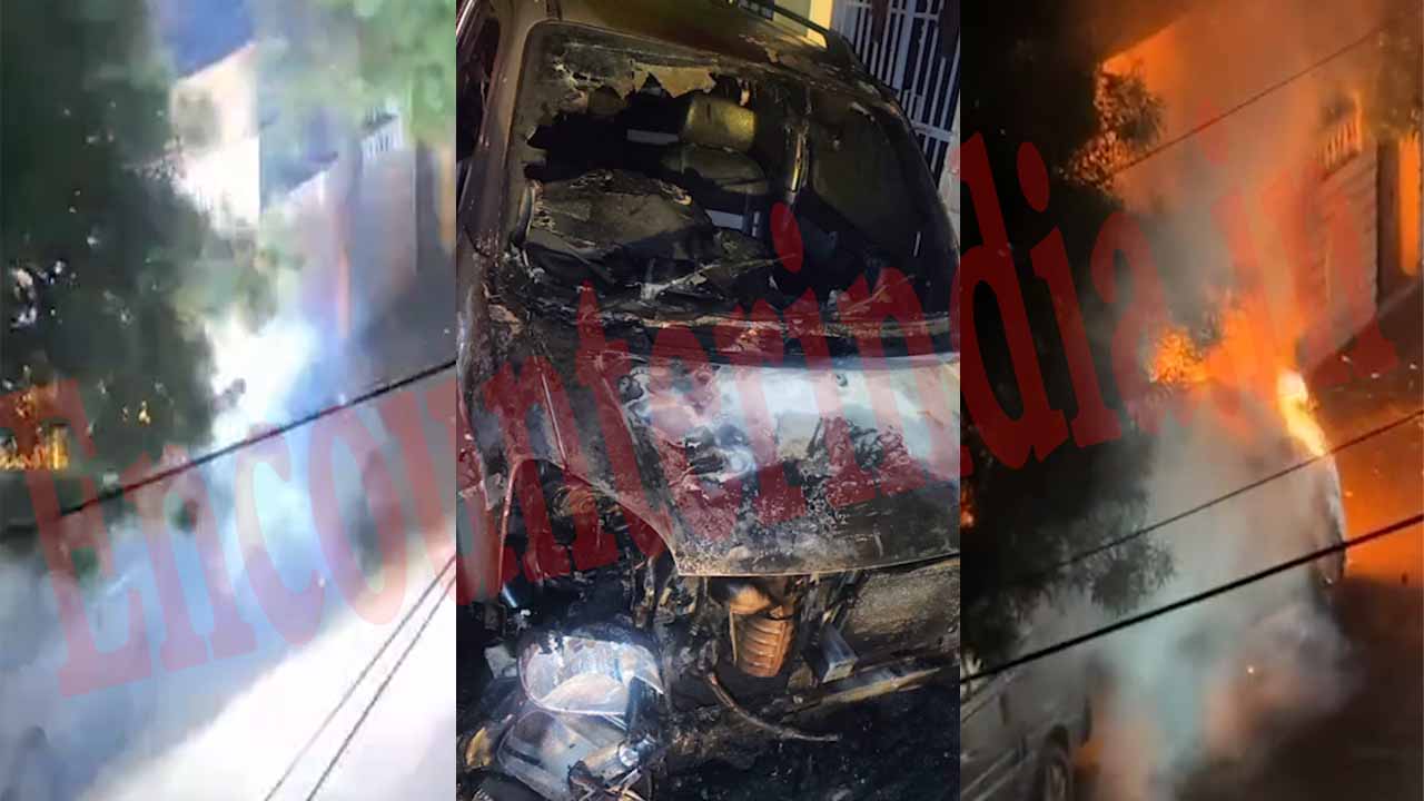 गली में खड़ी Car पर गिरी बिजली की तार, लगी भीषण आग, देखें वीडियो