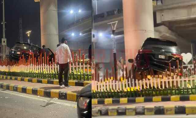 Punjab News: मेन चौक से टकराने के बाद 3 फीट ऊंचे पिलर में घुसी Fortuner गाड़ी