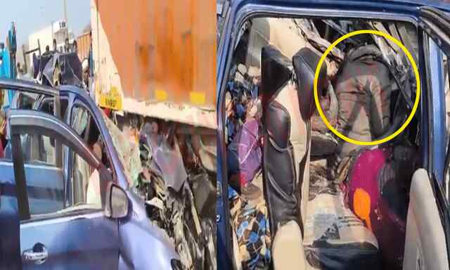 NH-48 में कंटेनर में घुसी कार, एक परिवार के 3 लोगों की मौत