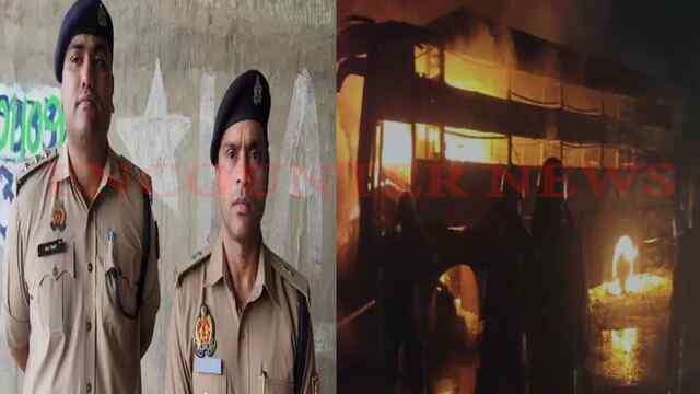 Expressway पर ट्रक और बस की टक्कर में लगी आग, ड्राइवर की मौत, देखें वीडियो
