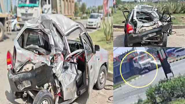 New Chandigarh Omaxe के पास टिप्पर ने Alto को घसीटा, 3 घायल, देखें वीडियो