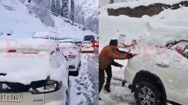 भारी बर्फबारी में फंसे पर्यटक, वाहनों की लगी लंबी कतारें, Rescue जारी, देखें वीडियो