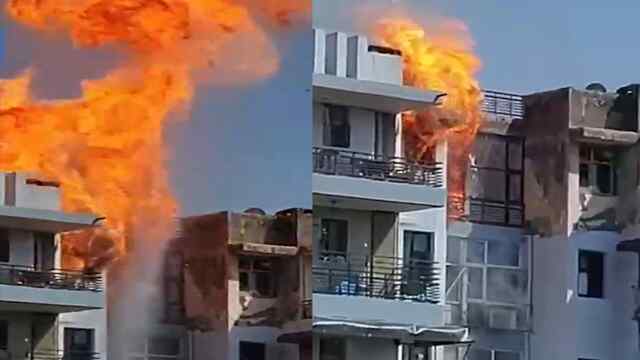 पीर मुछल्ला बॉर्डर पर Society में लगी आग, Cylinder फटने से हुआ Blast, देखें वीडियो