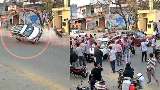 Jalandhar News: मेन रोड पर Pole से टकराई गाड़ी, टला बड़ा हादसा, देखें वीडियो