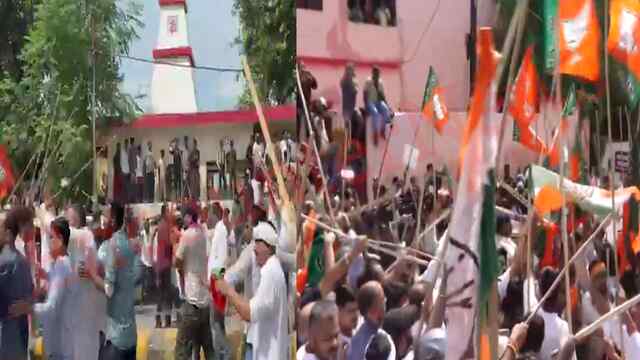 कांग्रेस और बीजेपी कार्यकर्ता में हुई झड़प, जमकर चलीं लाठियां, देखें वीडियो