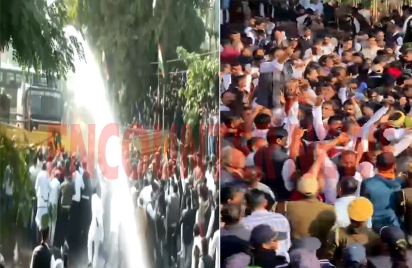 कांग्रेस ने किया प्रदर्शन, पुलिस ने छोड़ी पानी की बौछारें, हुई धक्‍का-मुक्‍की, देखें वीडियो