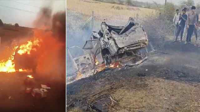 तेज रफ्तार Scorpio अनियंत्रित होकर खाई में पलटी, 2 की मौत, कार जलकर राख