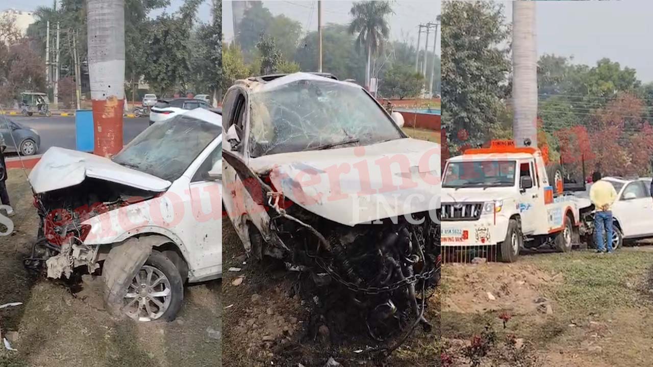 Haryana News: टायर फटने से अनियंत्रित कार डिवाइडर से टकरा कर दुर्घटनाग्रस्त, देखें वीडियो