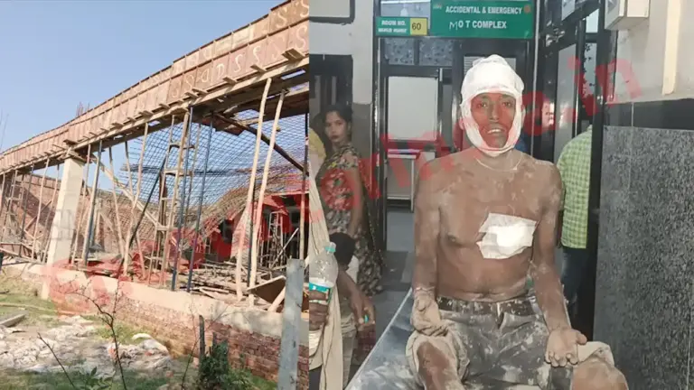 Showroom का लैंटर गिरने से 8-10 मजदूर मलबे में दबे, देखें वीडियो