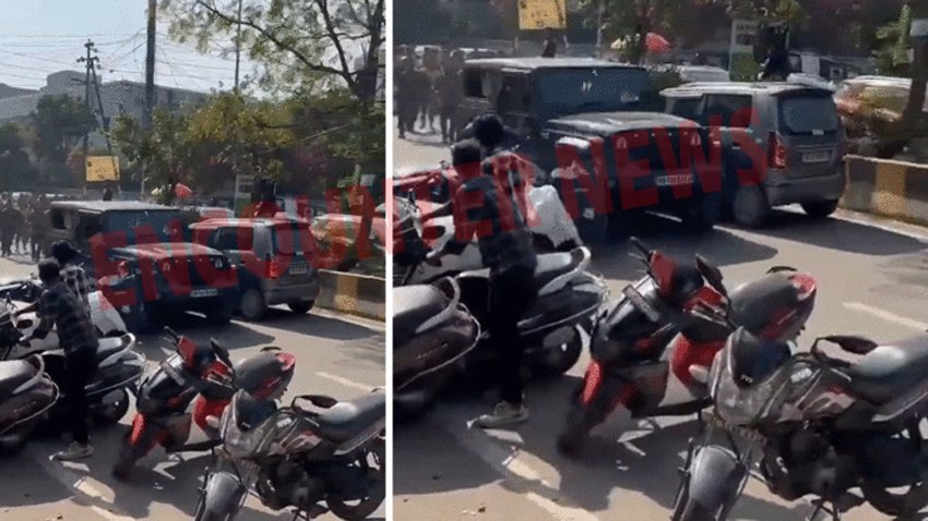 Thar चालक का कहर, कई वाहनों को मारी टक्कर, देखें वीडियो