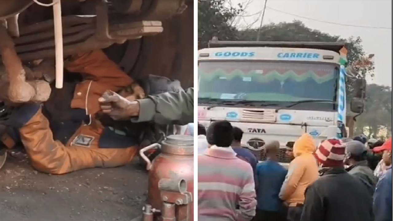 Bike सवार को टिप्पर ने मारी टक्कर, आधा घंटा नीचे फंसा रहा व्यक्ति