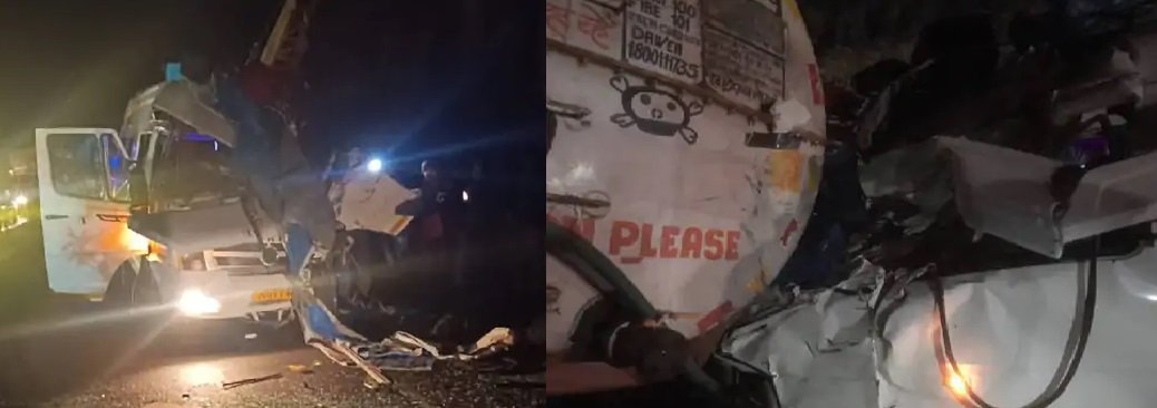 बेकाबू Traveller ने पहले Bike को मारी टक्कर; फिर Tanker से भिड़ी, 6 लोगों की मौत