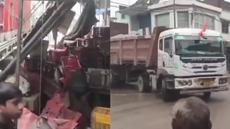 दुकान में घुसा ओवरलोड ट्रक, देखें वीडियो