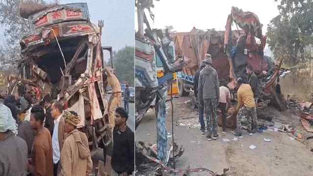 2 ट्रकों में आमने-सामने भीषण टक्कर, 3 की मौत, वाहन बुरी तरह क्षतिग्रस्त