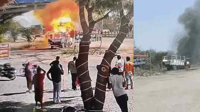 Chemical से भरे Mini Truck में लगी आग, मची अफरा-तफरी