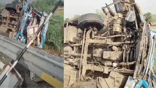 Expressway पर सवारियों से भरी बस पलटी, मचा हड़कंप, 52 यात्री घायल