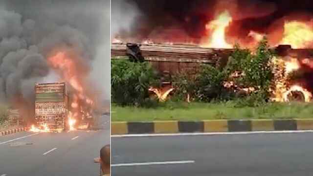 Truck और डंपर में भीषण टक्कर, चालक और क्लीनर जिंदा जले, मची अफरा-अफरी